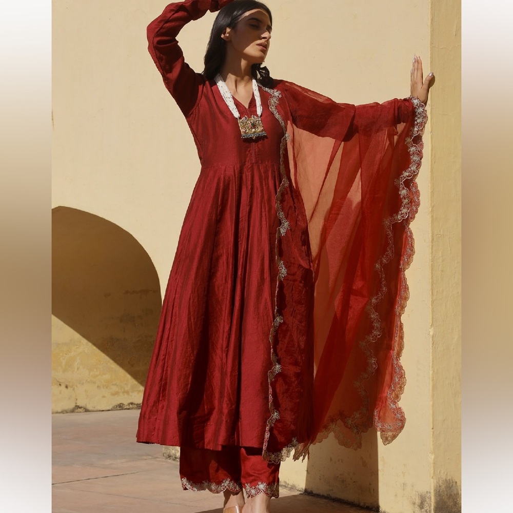 Deep red anarkali set